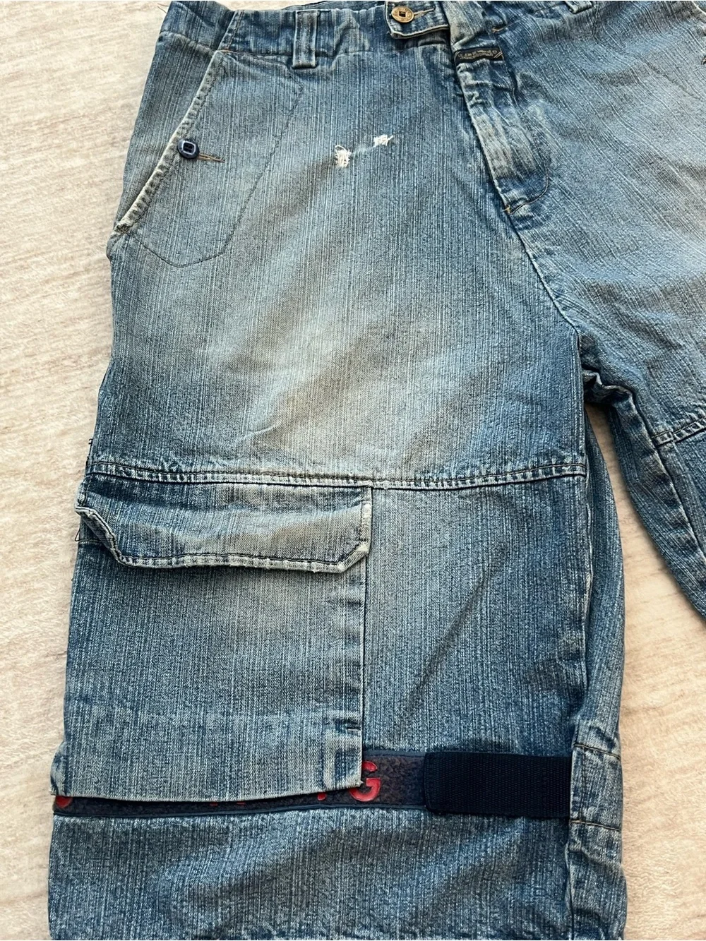 Marithe Francois Girbaud Blue Denim Cargo Shorts size 34